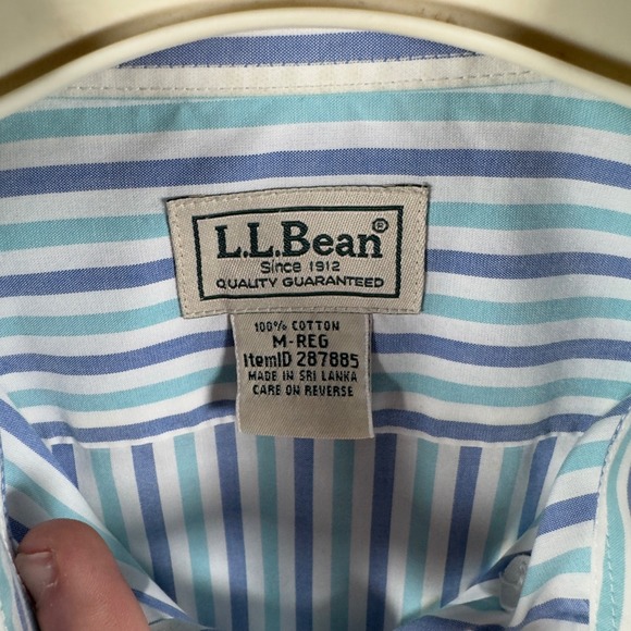 LLBean Mens M Striped Button Down Shirt Wrinkle Resistant Traditional Fit Blue - Picture 2 of 7